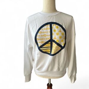 Disney white & Yellow 90s vintage inspired peace sign crewneck sweatshirt
